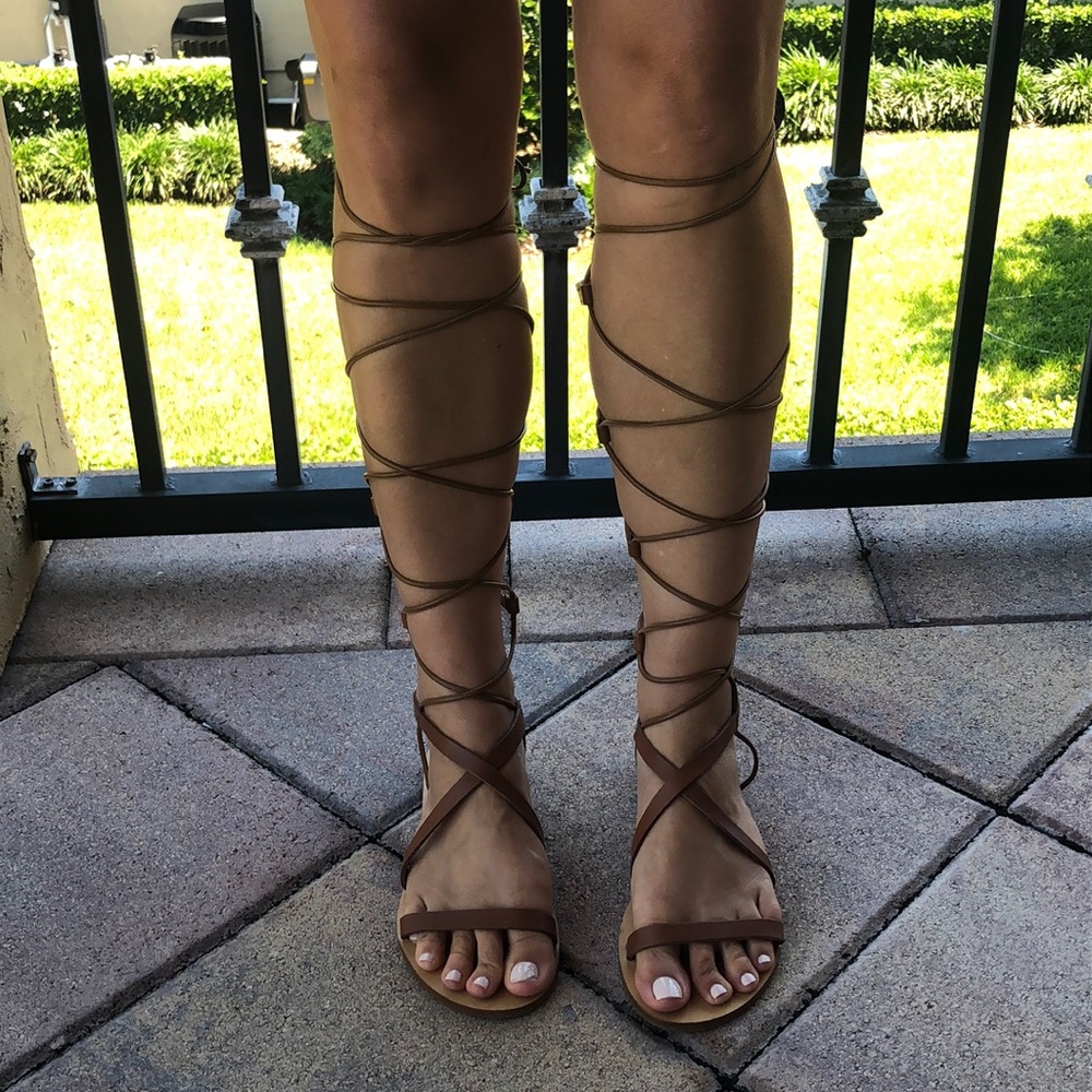 Camel lace up gladiator sandal